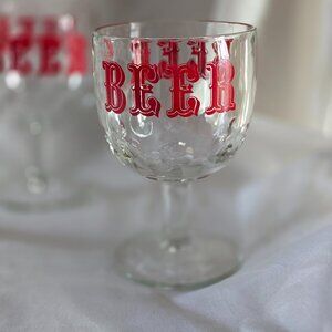 Set of 3 Vintage Beer Thumbprint Clear Pedestal Schooner Goblet Heavy Glass